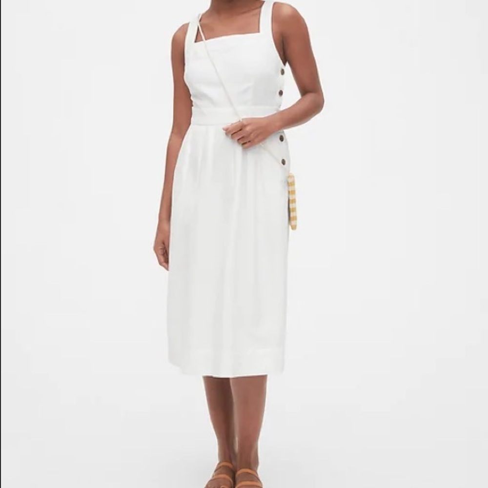 GAP Apron Midi Cotton-Linen White Dress